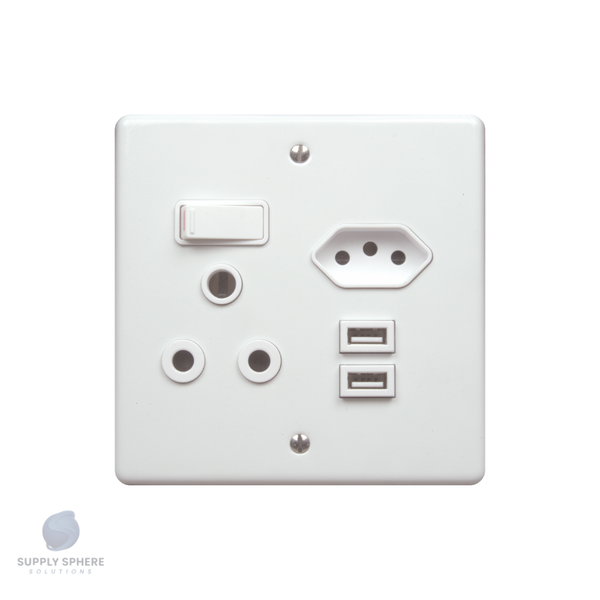 100X100 16A/IEC/USB MONO WHITE SOCKET