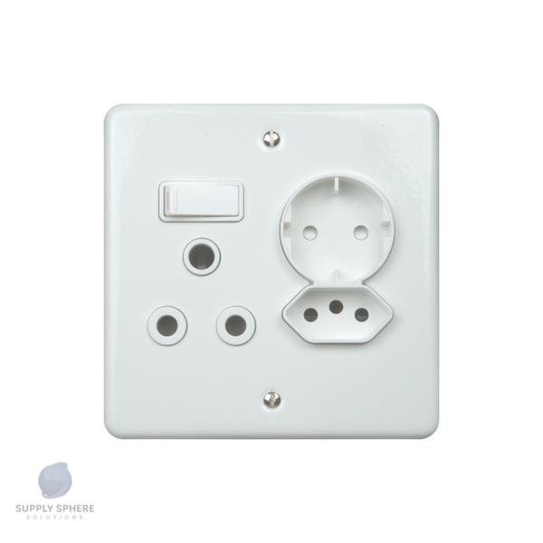 100X100 SGL 16A SOC & SHUCKO/IEC STEEL WHITE