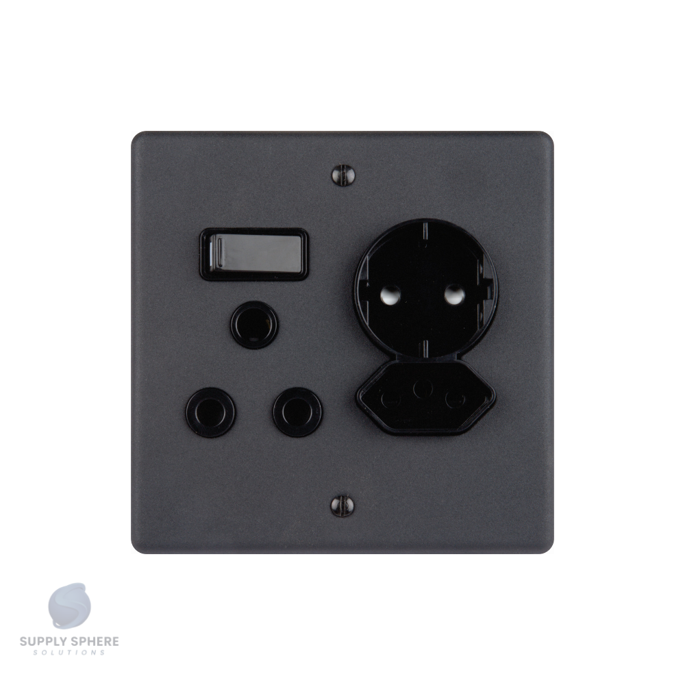 100X100 16A/IEC/SHUCKO MONO MATT BLACK SOCKET