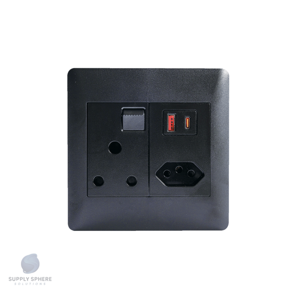 Apollo 100x100 1x16A, 1xIEC, USB 3.1 A+C Edgy Sapphire Black 20W