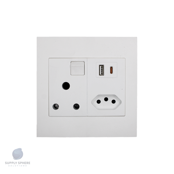 Apollo Shadow 100x100 1x16A, 1xIEC, USB 3.1 A+C Contemporary White 20W