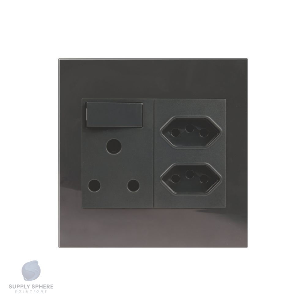Single Switched Socket - 1x16A + 2 x IEC Charcoal