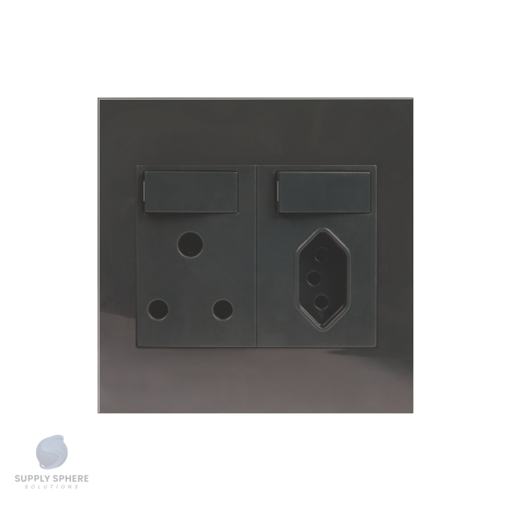 Single Switched Socket - 1x16A + 1 x IEC Charcoal