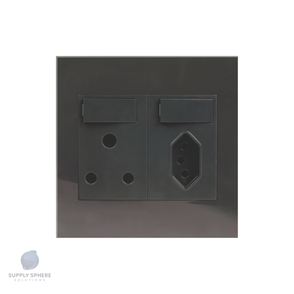 Single Switched Socket - 1x16A + 1 x IEC Charcoal