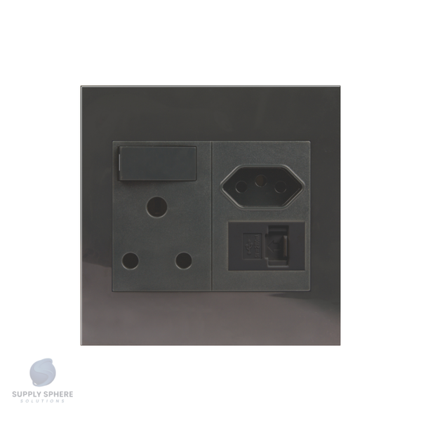 Single Switched Socket - 1x16A + 1 x IEC + 1 Shuttered USB Charcoal