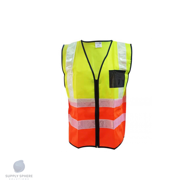 LIME/ORANGE REFLECTIVE VEST,ZIP, ID, WHITE PVC TAPE, 5XLarge