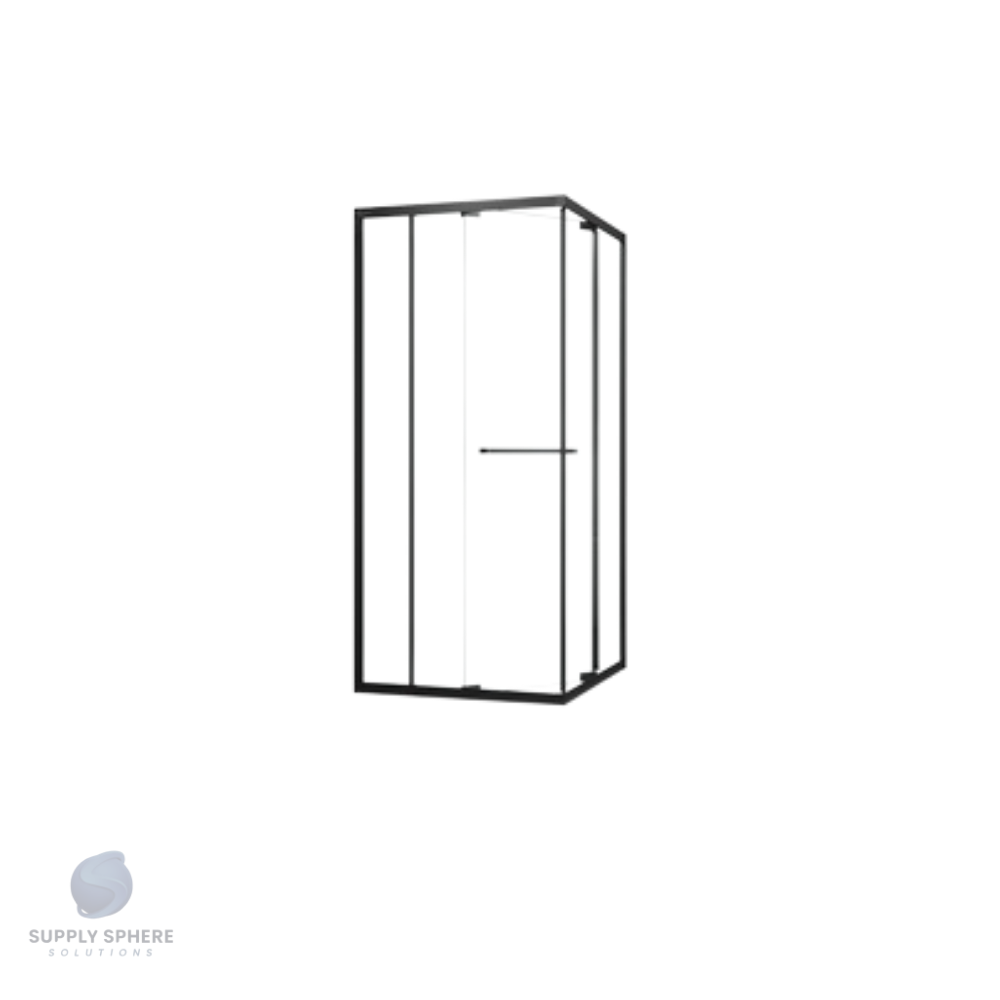 Waterford Cascade Panel Sliding Door Black Frame, Clear Glass 900x900x1900mm (6mm)