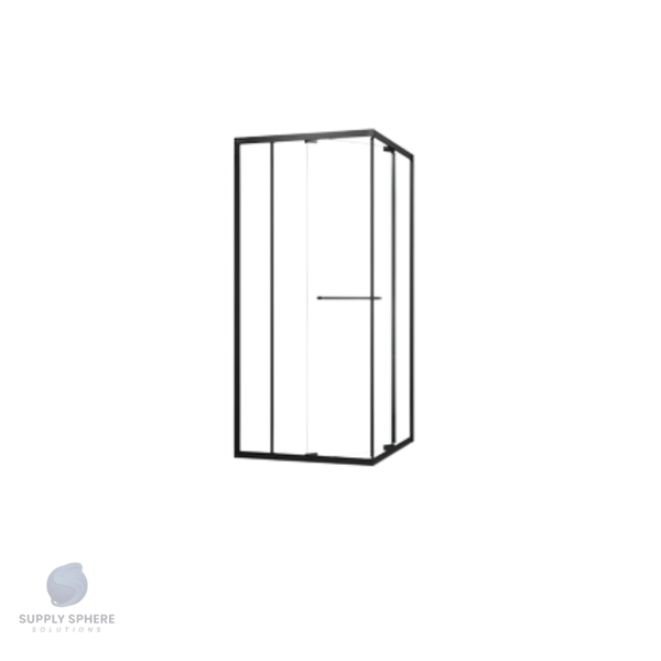 Waterford Cascade Panel Sliding Door Black Frame, Clear Glass 900x900x1900mm (6mm)